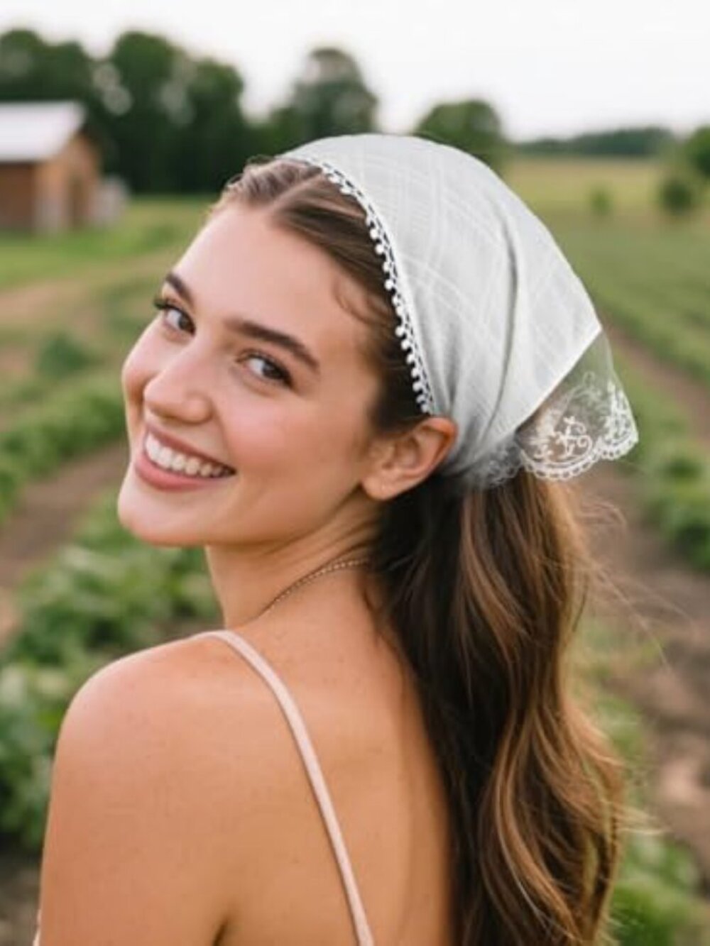 Tie-Back Lace Mesh Bandana Head Scarf for Women Adjustable Breathable Hair - Picture 6 of 7